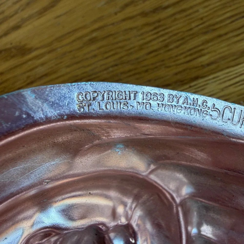 Vintage 1963 A.H.C. Cornucopia Copper Tone Aluminum 5 Cup Jello Cake Mold Pan